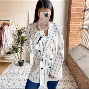 Anine Bing Ryan Double Breasted Striped Blazer Jacket White